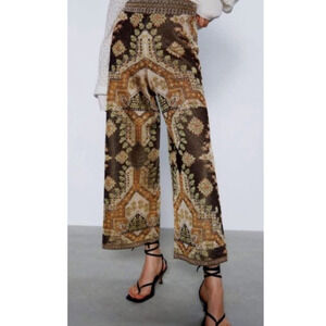 Zara Metallic Knitted Wide Leg Jacquard High Elastic Waisted Pants Size Small